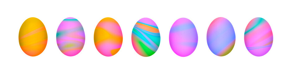 Set of pink, yellow, violet and blue gradient toned Easter eggs.