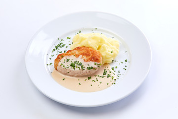 Fototapeta na wymiar cutlet with mashed potato on the white background