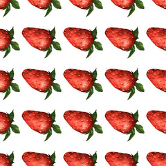 watercolor illustration. hand painted. Seamless pattern of strawberries on a white background.