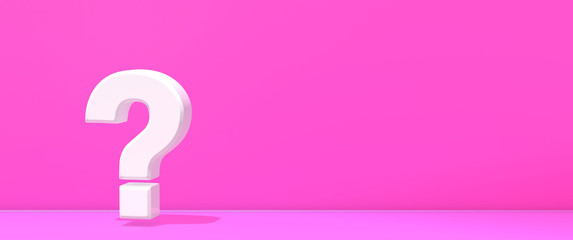 White question mark on pink background. Question concept. 3D rendering.