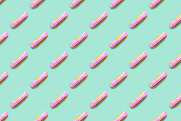 Flat lay with arranged homemade eclairs pattern