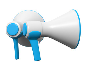 Megaphone or bullhorn for amplifying voice for protests rallies or public speaking. 3d render isolated on white.