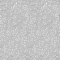 Modern organic background with rounded lines. Structure of natural cells, maze, coral. Black and white vector seamless patterns with diffusion reaction. Linear design with biological shapes.