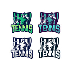tennis badge with man illustration logo pack