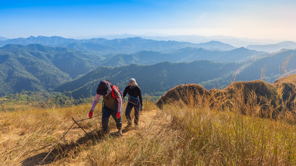 Fototapeta premium beautiful mountain in sunset at Thong Pha Phum National Park Kanchanaburi of Thailand name Khao Chang Phuak