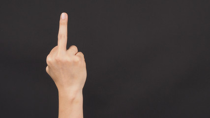 Male model is doing the middle finger hand sign.Use it when you want to say "fuck you".