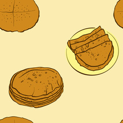 Seamless pattern of sketched Flatbread bread
