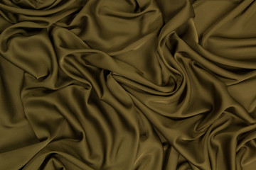 Fabric satin silk drapery. Green textile