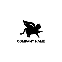 Cute cat logo, black silhouette with side view illustration.