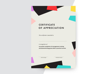 Certificate of appreciation template design. Elegant business diploma layout for training graduation or course completion. Vector background illustration.