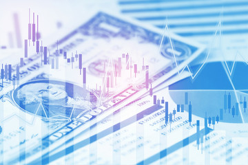 Obraz premium US dollar banknotes money on chart paper. Financial development, Banking Account, Statistics, Investment Analytic research data economy, trading, office reporting Business company meeting concept.