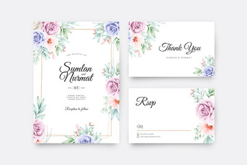 Beautiful floral watercolor on wedding card set template