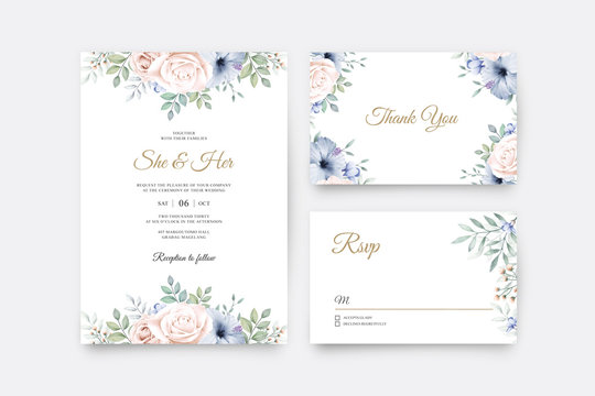 Beautiful floral aquarel on wedding card template