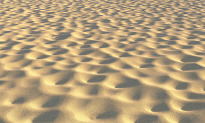 Brown sand on beach with fossas under sun light closeup