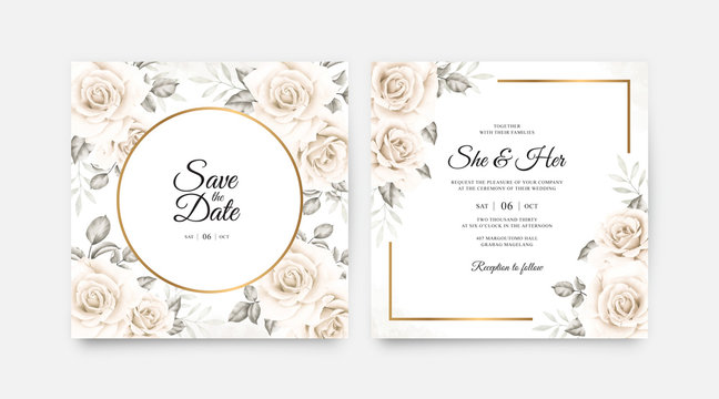 Elegant wedding card set template with beautiful floral watercolor