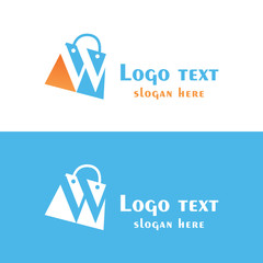 Abstract letter W with bubbles on shopping bag. Abstract shopping logo. Online shop logo.