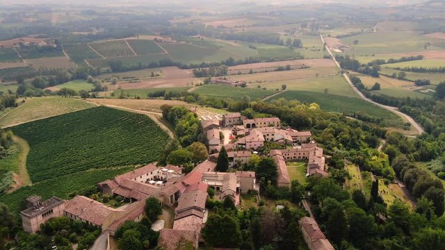 Aerial drone view of Moleto d'Ottiglio, Monferrato. Unesco world heritage