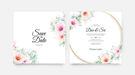 Romantic wedding invitation card with beautiful floral watercolor