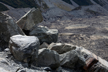 Mount Cook Mountains and snow. New Zealand. Rocks 