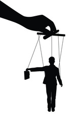 Puppet business man with hand silhouette vector