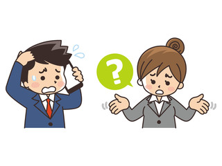 スマートフォンで電話しながら困惑するビジネスマン