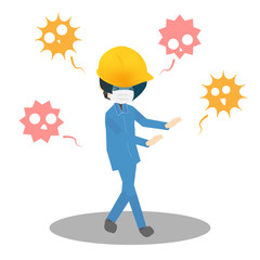 工場にウイルスが蔓延しているイラスト