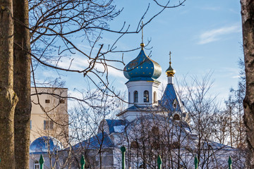 Beautiful old orthodox church belfry in Vitebsk, Belarus, Europe.