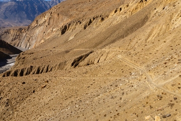 mountain trail in the Himalayas, Panda Khola River, Lupra Village, Lower Mustang Nepal