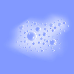 Soap foam with bubbles on blue water background. Vector illustration