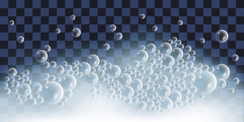 Soap foam with bubbles . Smooth blue foam on transparent background.Vector illustration