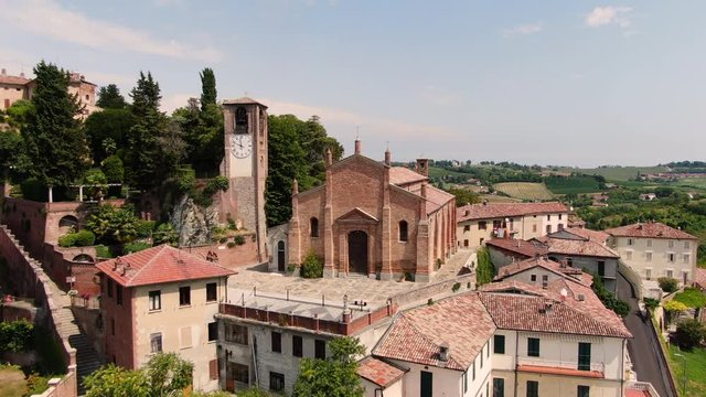 Aerial drone view of Ozzano Monferrato. Unesco world heritage