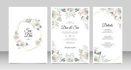 Fototapeta na wymiar Wedding invitation card set template with flowers and leaves aquarel