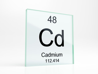 Cadmium element symbol from periodic table on glass icon - realistic 3D render