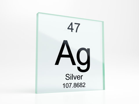 Silver element symbol from periodic table on glass icon - realistic 3D render