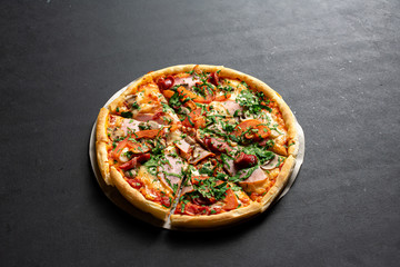 Pepperoni Pizza with Mozzarella cheese. Italian Pizza with Tomatoes, Salami