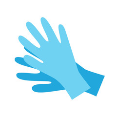 Flat medicine icon of protective medical latex blue gloves isolated on white background. Design element. Vector illustration.