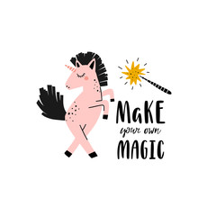 Cute doodle unicorn with quote