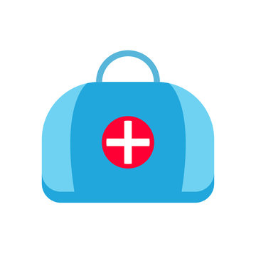 Flat Medicine Icon Of Medical Bag Isolated On White Background. Design Element. First Aid  Box. Vector Illustration.