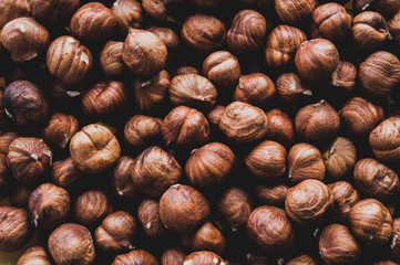 many hazelnuts peeled top view