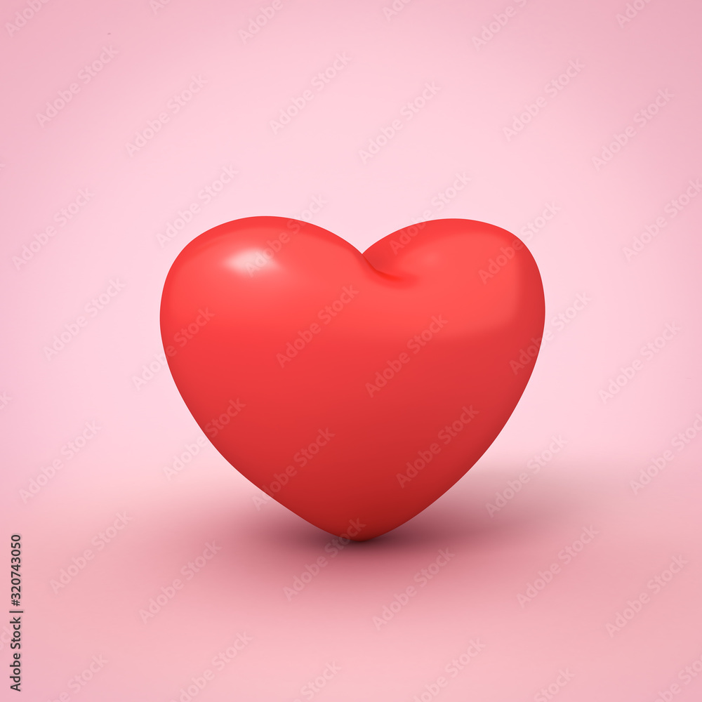 Poster Red heart isolated on pink pastel color background with shadow 3D rendering