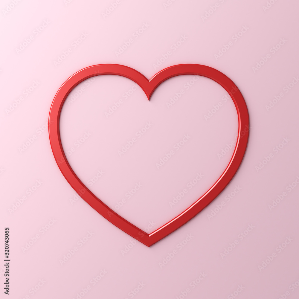 Poster Heart frame isolated on pink pastel color background with shadow 3D rendering