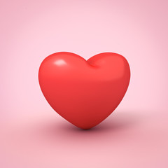 Red heart isolated on pink pastel color background with shadow 3D rendering