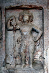 Dwarpal, carved statue at Udaygiri caves, Vidisha, Madhya Pradesh, India.