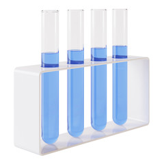 Transparent glass laboratory tube. Test tube filled with liquid on a white background. 3D rendering.