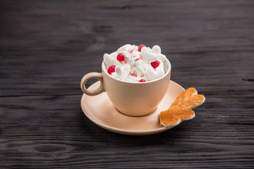  Cup of coffee with decoration -marshmellow, cream, berries