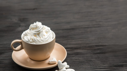  Cup of coffee with decoration -marshmellow, cream, berries