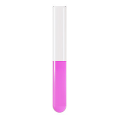 Transparent glass laboratory tube. Test tube filled with liquid on a white background. 3D rendering.