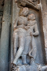 Fototapeta na wymiar Sculpture at Upper doorway, Ajanta Caves, Maharashtra, India