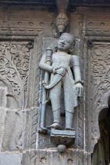 Sculpture on the outer walls of Shiva temple. Ahilyabai Holkar fort, Maheswar, Khargone, Madhya Pradesh, India