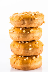 Salted Caramel Donut or Dougnut Tower on White Background